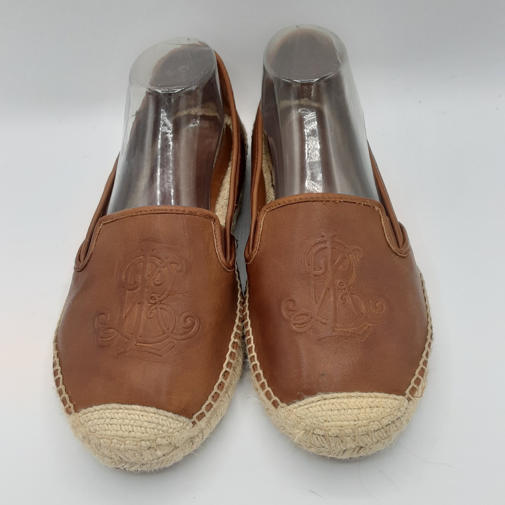 Lauren Ralph Lauren Tan Leather Embossed Espadrilles